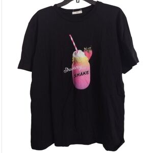 Fox 100% Cotton Black T-Shirt with Strawberry Shake Graphic